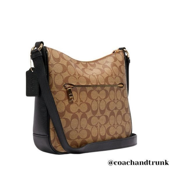 COACH 2 PCS NWT Ellie File Bag Khaki Black And Long Zip Around Wrist Strap - Picture 8 of 13